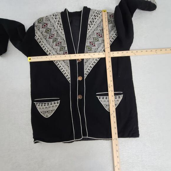 Vintage Bohemian Aztec pattern embroidered jacket/blazer black costume 80s SZ M - Picture 4 of 13